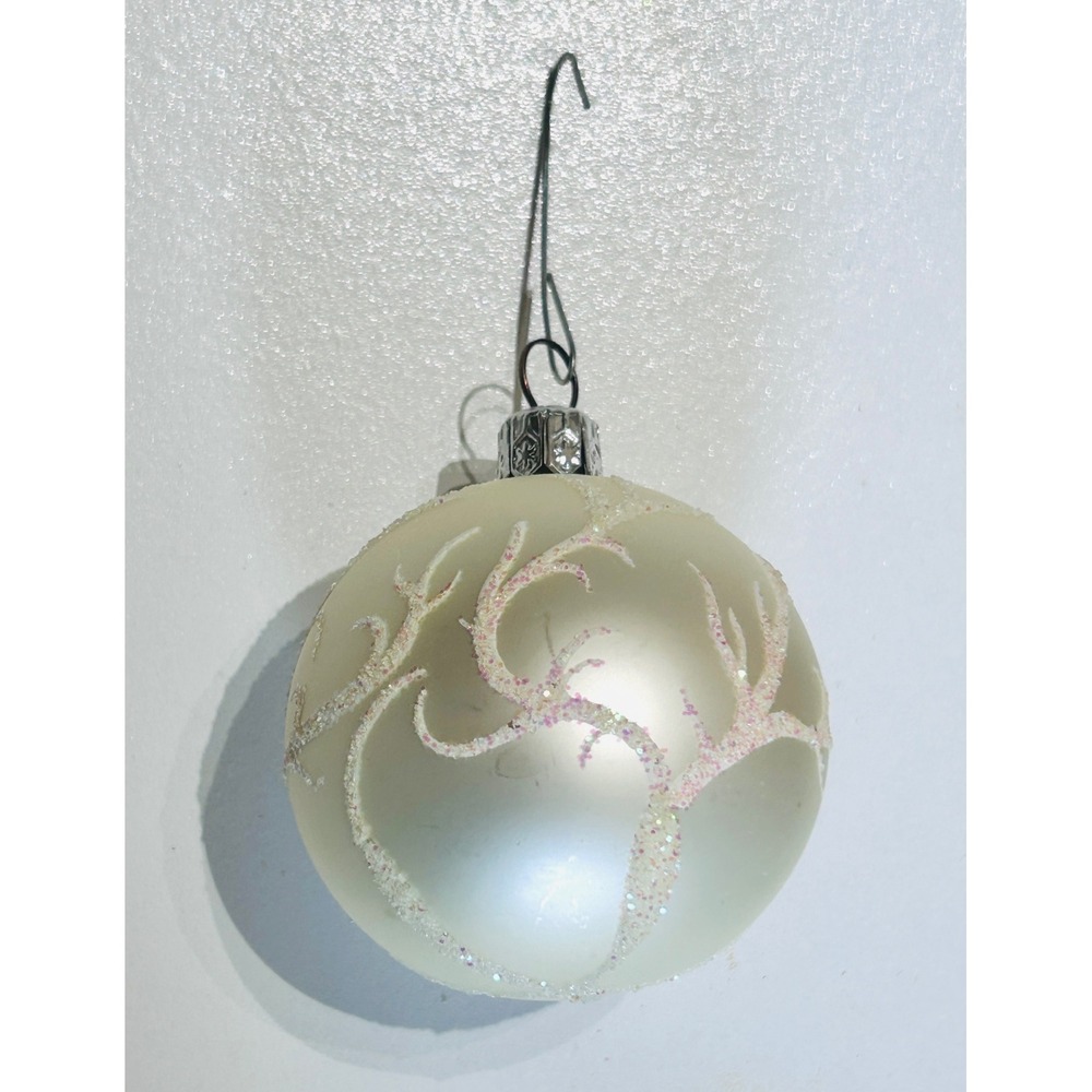 Vintage Christmas Ornament Glass 2.5" Ivory Pearl Glitter Coastal Aesthetic
